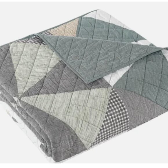 Origami Pieced Modern Patchwork 3-piece Quilt Set Queen Size - Picture 4 of 8